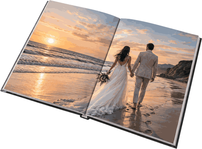 Upright photo book, open